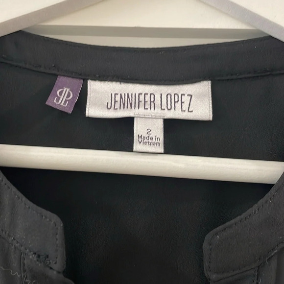 Jennifer Lopez Black Long Sleeve Gold Button Down Shorts Romper Size 2 - Picture 4 of 8